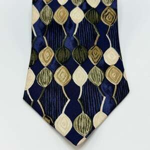 Machado George Machado Vintage Silk Tie Blue Geometric Print Made in USA